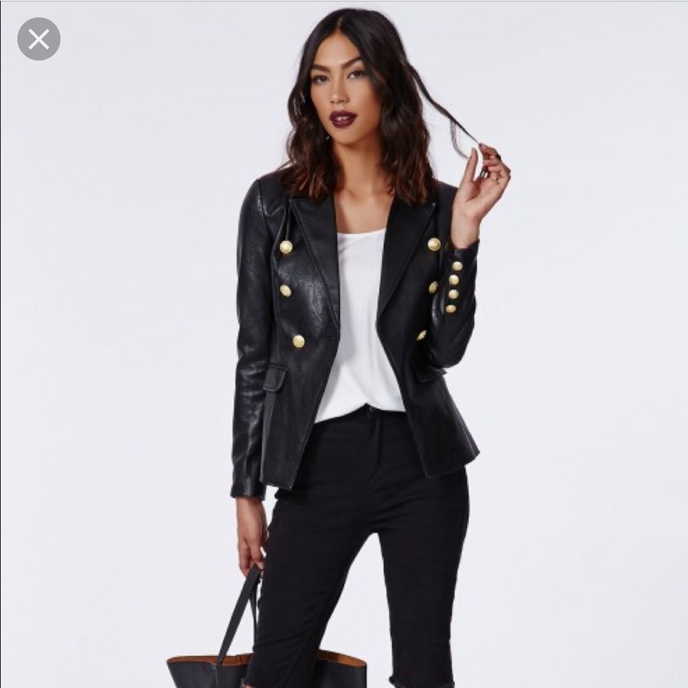 Missguided faux leather military blazer